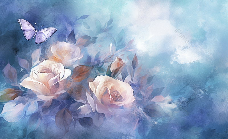 蝴蝶黄色玫瑰植物梦幻手绘背景,插画/手绘图,插画/手绘图库,插画/手绘图下载,插画/手绘